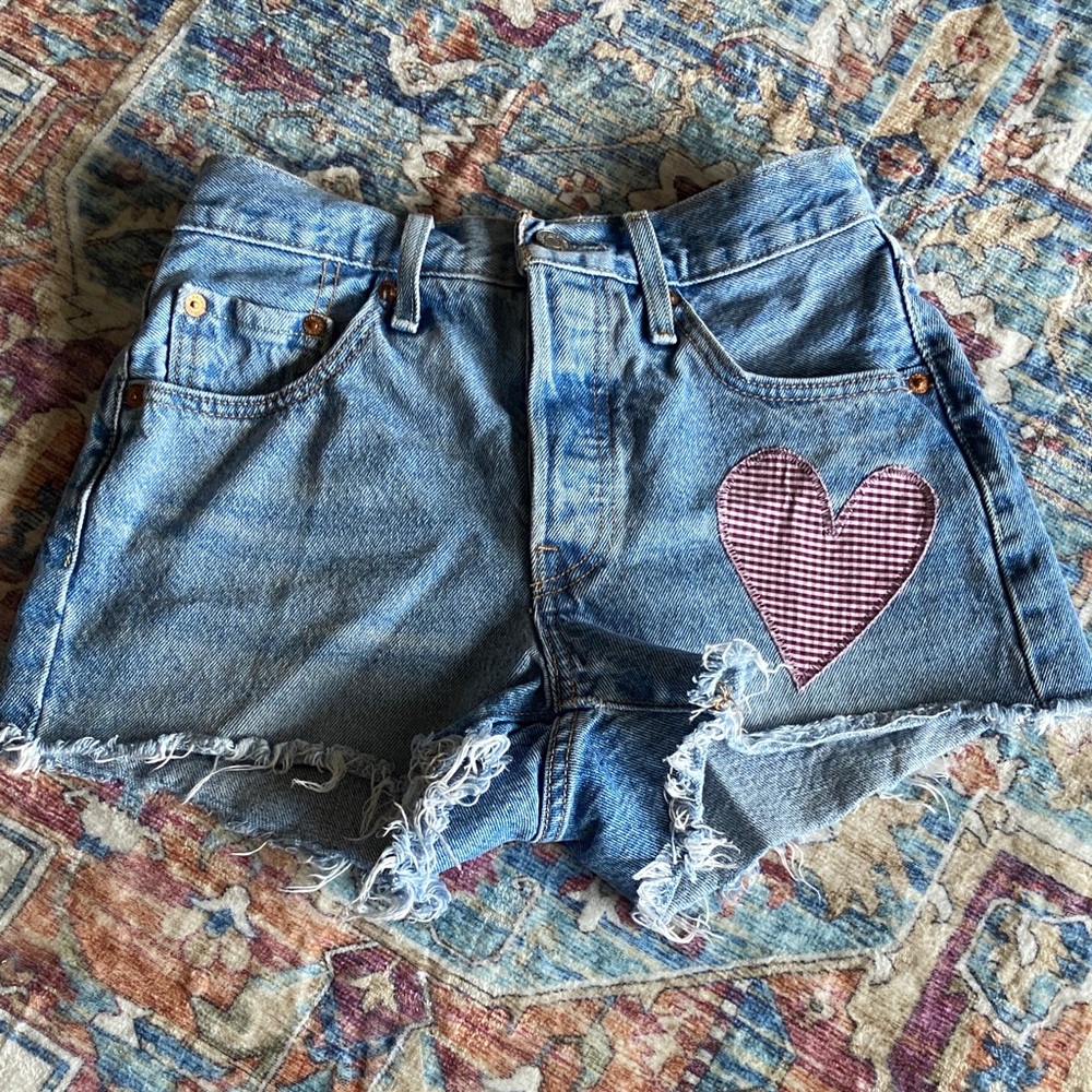 Levi's Blue Denim Shorts with Heart Patch